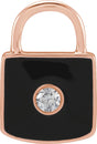 14K Rose Gold .035 CT Natural  Diamond & Black Enamel Lock Charm/Pendant