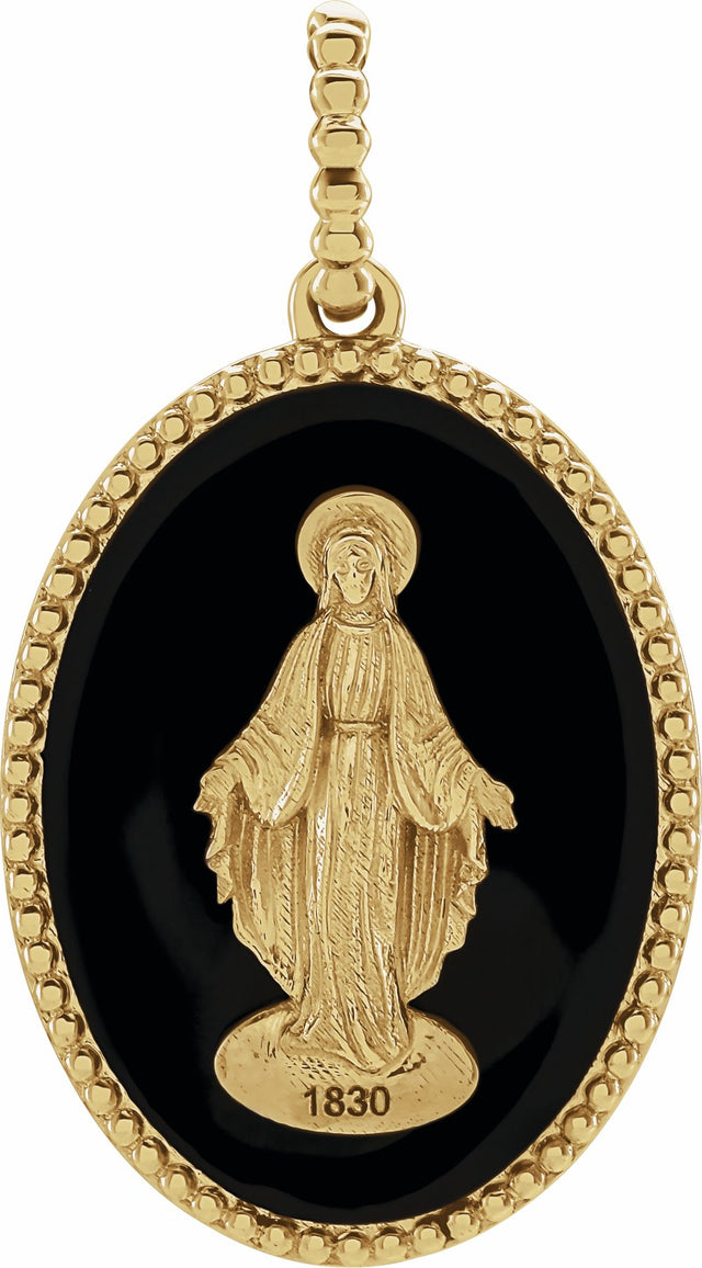 14K Yellow Black Enamel Miraculous Medal Pendant