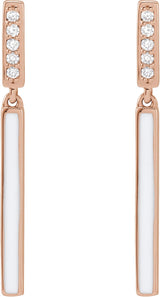 14K Rose Gold .06 CTW Natural Diamond & White Enamel Bar Earrings
