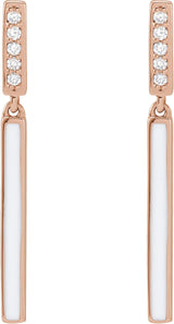 14K Rose .06 CTW Natural Diamond & White Enamel Bar Earrings
