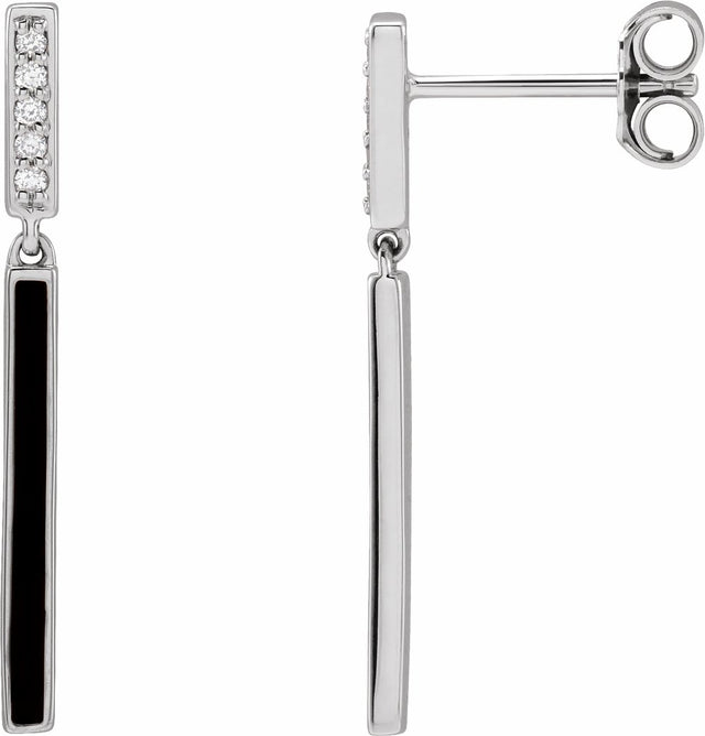 14K White Gold .06 CTW Natural Diamond & Black Enamel Bar Earrings