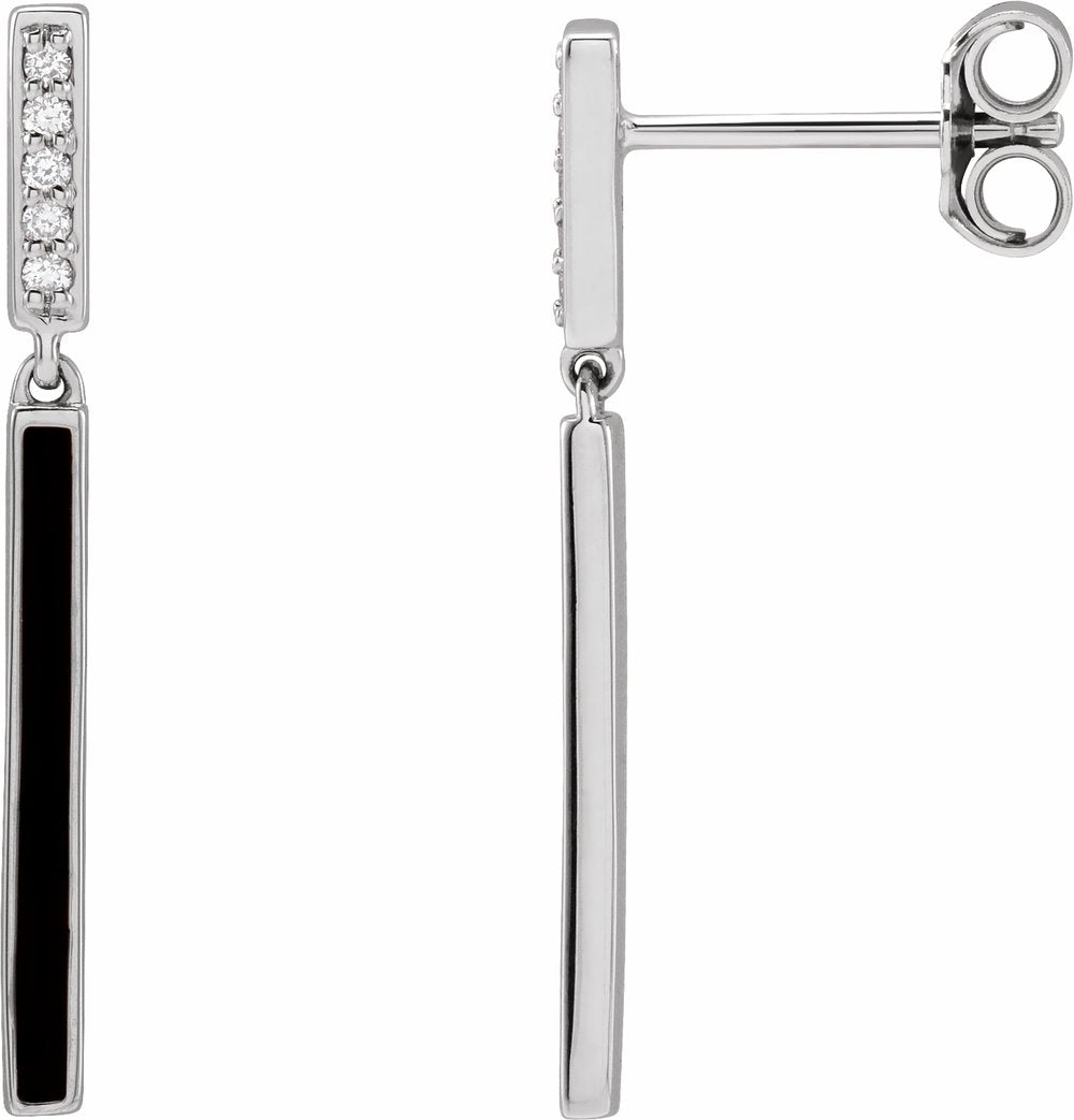 14K White .06 CTW Natural Diamond & Black Enamel Bar Earrings