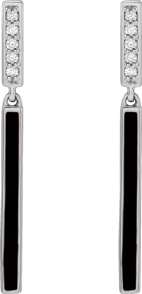 14K White Gold .06 CTW Natural Diamond & Black Enamel Bar Earrings