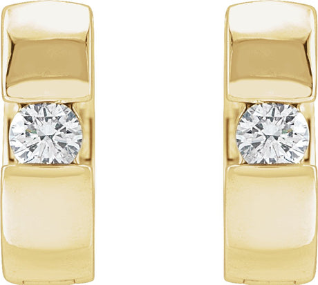 14K Yellow Gold 1/8 CTW Natural Diamond Hinged Huggie Hoop Earrings