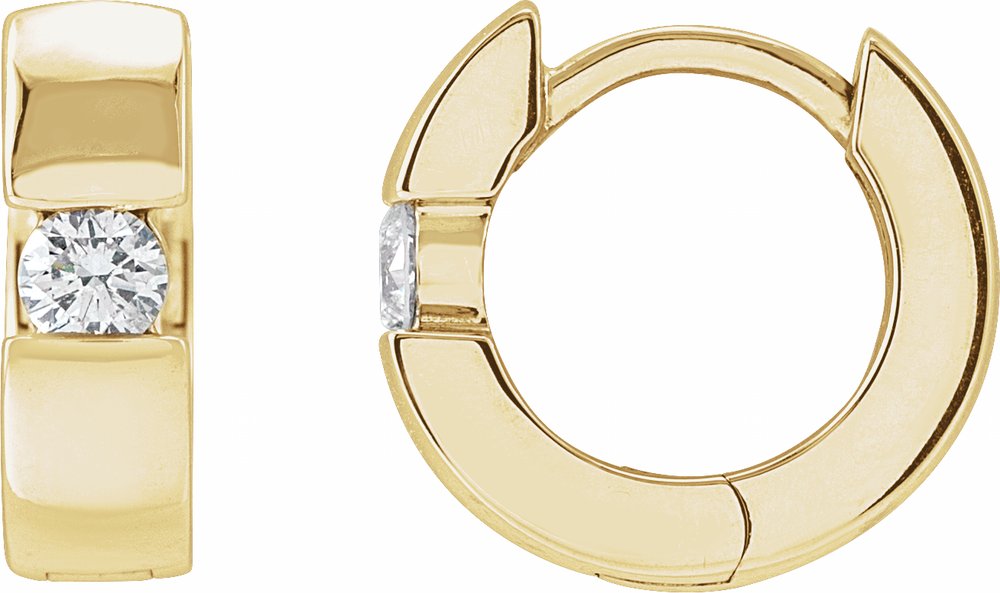 14K Yellow Gold 1/8 CTW Natural Diamond Hinged Huggie Hoop Earrings
