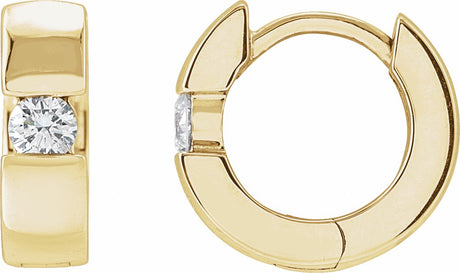 14K Yellow Gold 1/8 CTW Natural Diamond Hinged Huggie Hoop Earrings