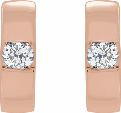 14K Rose Gold 1/8 CTW Natural Diamond Hinged Huggie Hoop Earrings