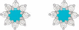 14K White Gold Natural Turquoise & 1/8 CTW Natural Diamond Flower Earrings