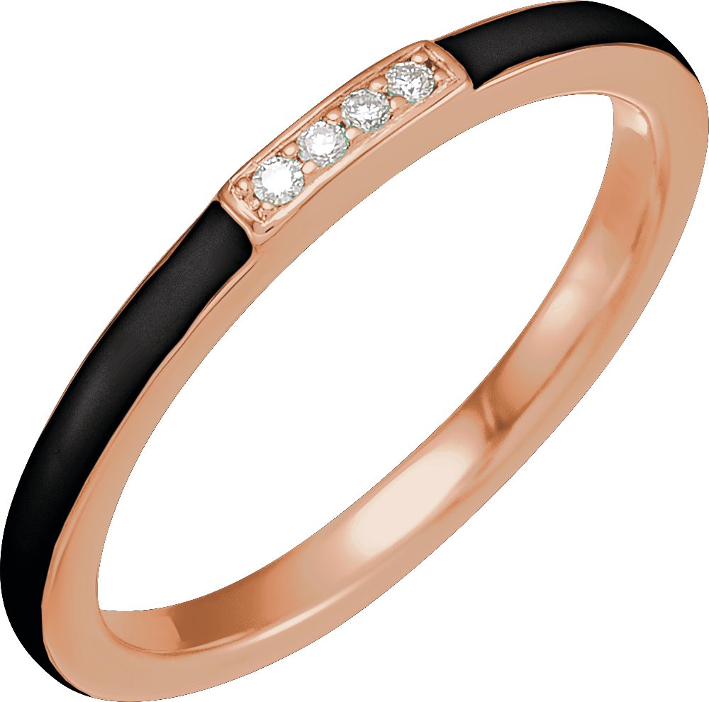 14K Rose .03 CTW Natural Diamond & Black Enamel Stackable Ring