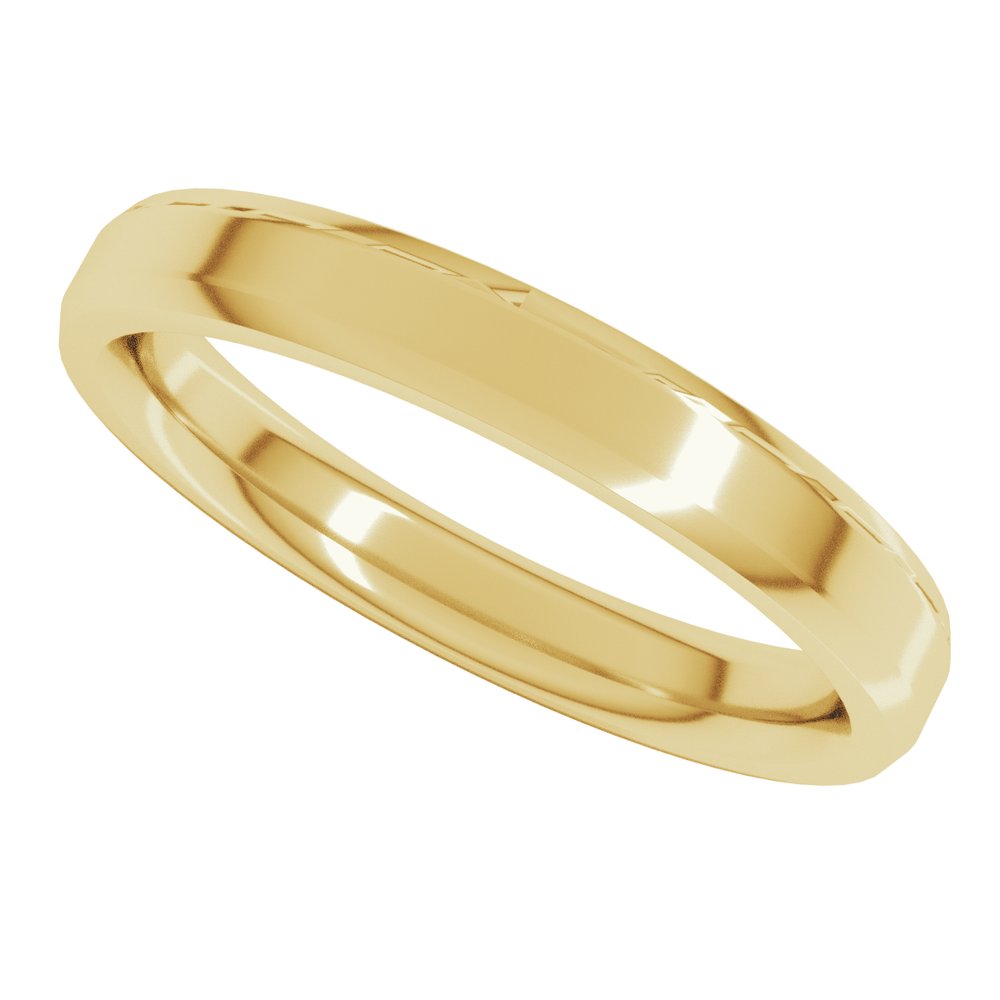 14K Yellow Gold 3 mm Beveled-Edge Comfort-Fit Flat Band Size 10