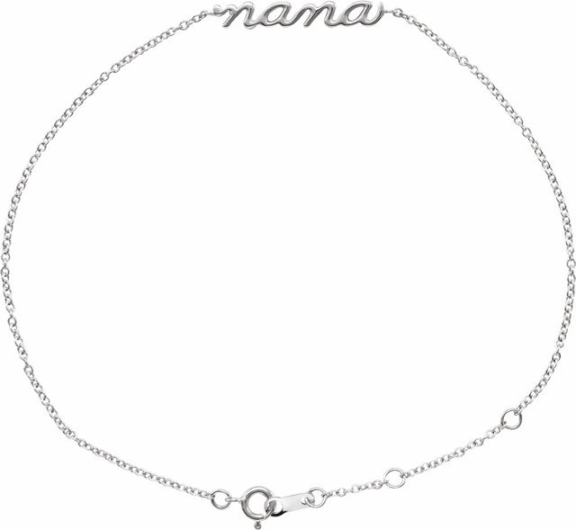 14K White Lowercase Script Nana Bracelet