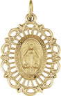 14K Yellow 22x16 mm Oval Filigree Miraculous Medal