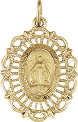14K Yellow Gold 22x16 mm Oval Filigree Miraculous Medal