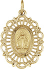 14K Yellow Gold 22x16 mm Oval Filigree Miraculous Medal