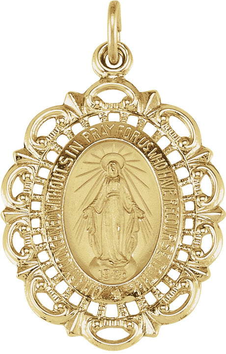 14K Yellow 25x18 mm Oval Filigree Miraculous Medal