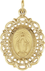 14K Yellow 25x18 mm Oval Filigree Miraculous Medal