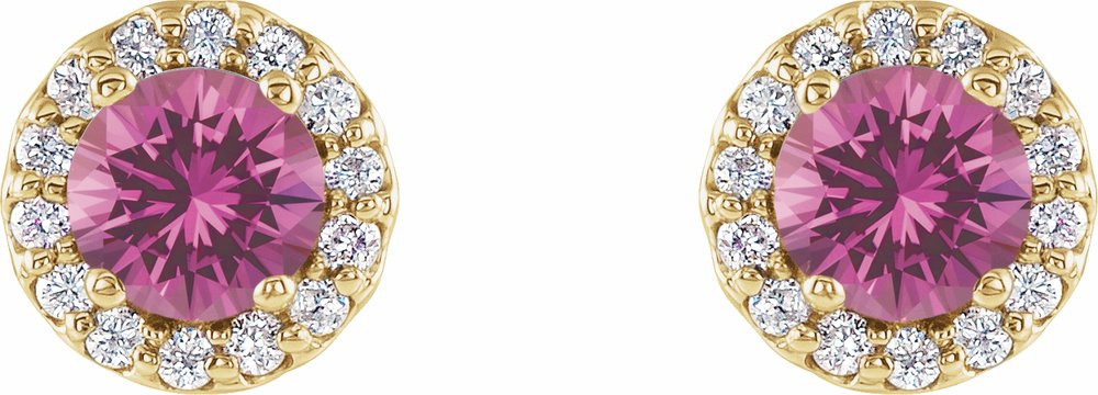 14K Yellow 4 mm Natural Pink Sapphire & 1/10 CTW Natural Diamond Earrings