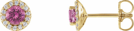 14K Yellow 4 mm Natural Pink Sapphire & 1/10 CTW Natural Diamond Earrings