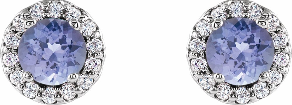 14K White 4 mm Natural Tanzanite & 1/10 CTW Natural Diamond Earrings