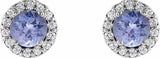 14K White 4 mm Natural Tanzanite & 1/10 CTW Natural Diamond Earrings