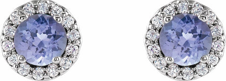 14K White 4 mm Natural Tanzanite & 1/10 CTW Natural Diamond Earrings