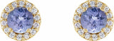 14K Yellow Gold 4 mm Natural Tanzanite & 1/10 CTW Natural Diamond Earrings
