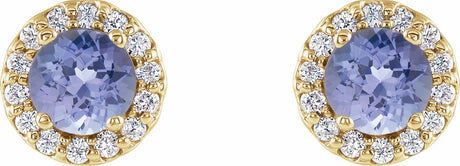 14K Yellow Gold 4 mm Natural Tanzanite & 1/10 CTW Natural Diamond Earrings