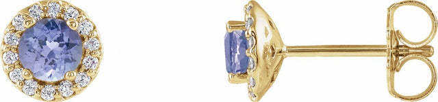 14K Yellow Gold 4 mm Natural Tanzanite & 1/10 CTW Natural Diamond Earrings
