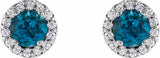 14K White Gold 4 mm Natural London Blue Topaz & 1/10 CTW Natural Diamond Earrings