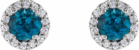 14K White Gold 4 mm Natural London Blue Topaz & 1/10 CTW Natural Diamond Earrings