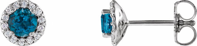 14K White Gold 4 mm Natural London Blue Topaz & 1/10 CTW Natural Diamond Earrings