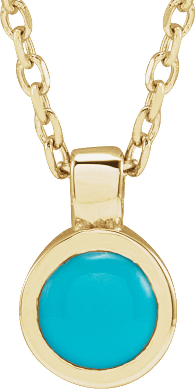 14K Yellow Natural Turquoise Bezel-Set 16-18" Necklace