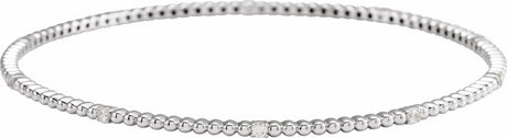 14K White Gold 1/3 CTW Natural Diamond Beaded Bangle 7 3/4" Bracelet