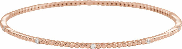 14K Rose 1/3 CTW Natural Diamond Beaded Bangle 7 3/4" Bracelet
