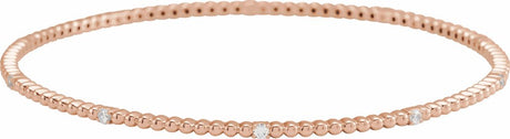 14K Rose Gold 1/3 CTW Natural Diamond Beaded Bangle 7 3/4" Bracelet