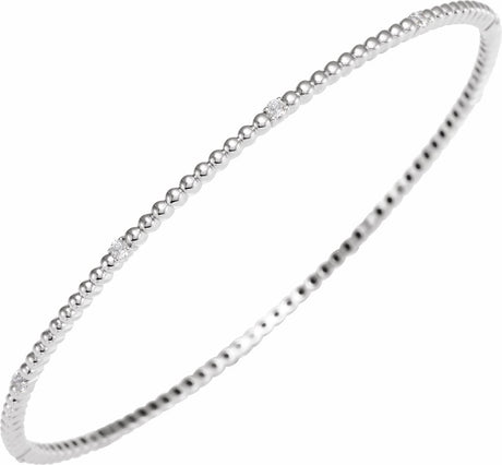 14K White 1/3 CTW Natural Diamond Beaded Bangle 7 3/4" Bracelet