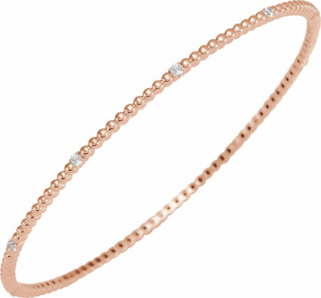 14K Rose Gold 1/3 CTW Natural Diamond Beaded Bangle 7 3/4" Bracelet