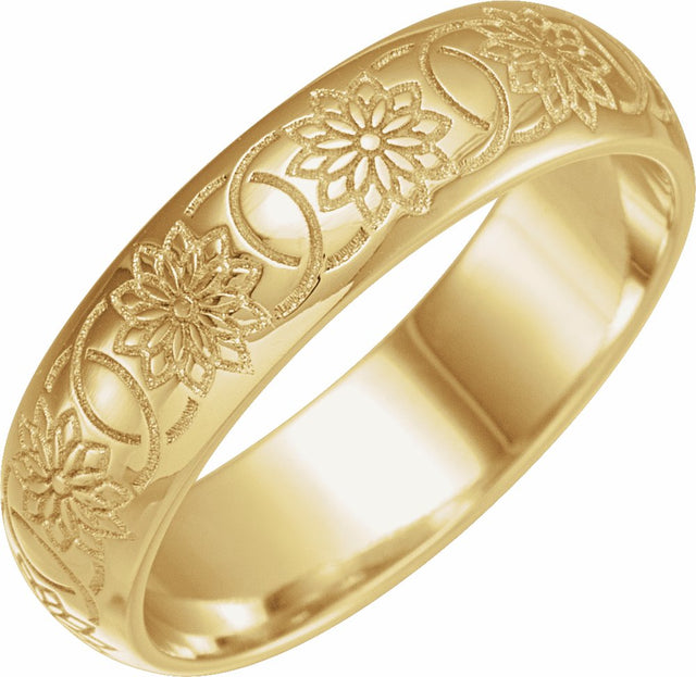 14K Yellow Gold 5 mm Floral Band Size 4.5