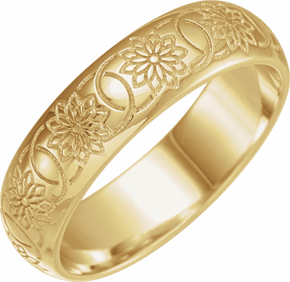 18K Yellow Gold 5 mm Floral Band Size 6.5