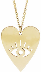 14K Yellow Evil Eye Heart 16-18" Necklace