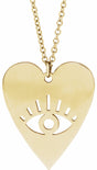 14K Yellow Evil Eye Heart 16-18" Necklace