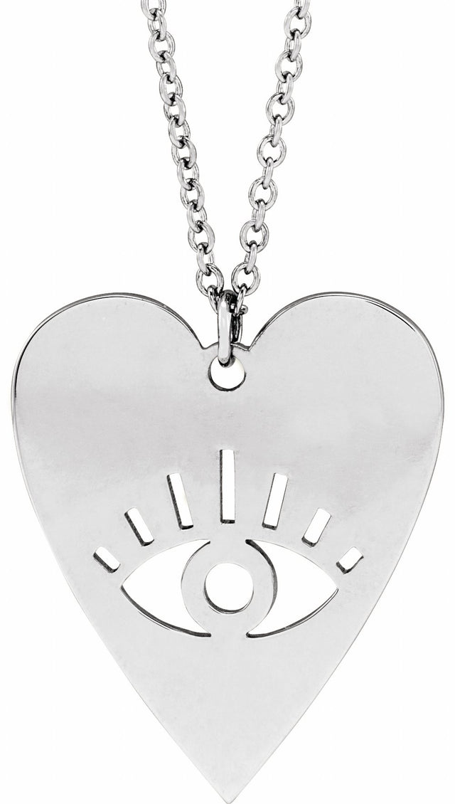 Sterling Silver Evil Eye Heart 16-18" Necklace