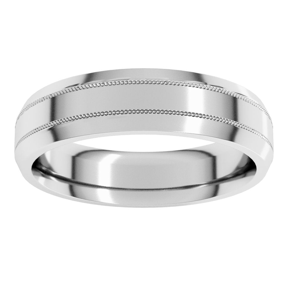 14K White Gold 5 mm Milgrain Beveled-Edge Comfort-Fit Flat Band Size 10