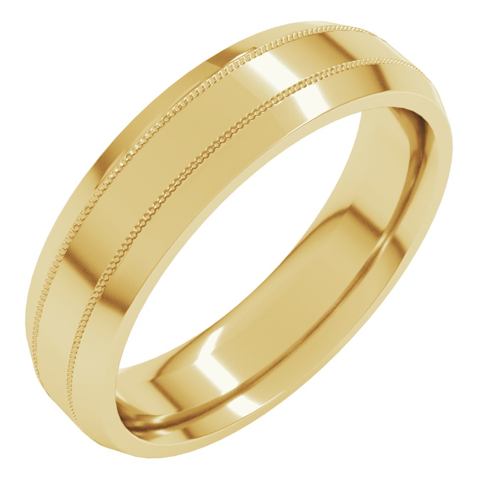 14K Yellow 5 mm Milgrain Beveled-Edge Comfort-Fit Flat Band Size 8.5