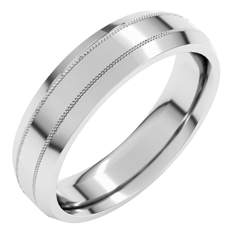 14K White Gold 5 mm Milgrain Beveled-Edge Comfort-Fit Flat Band Size 10