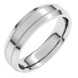 14K White 5 mm Milgrain Beveled-Edge Comfort-Fit Flat Band Size 9.5