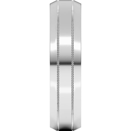 14K White 5 mm Milgrain Beveled-Edge Comfort-Fit Flat Band