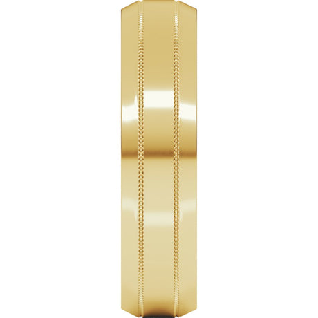 14K Yellow Gold 5 mm Milgrain Beveled-Edge Comfort-Fit Flat Band Size 9