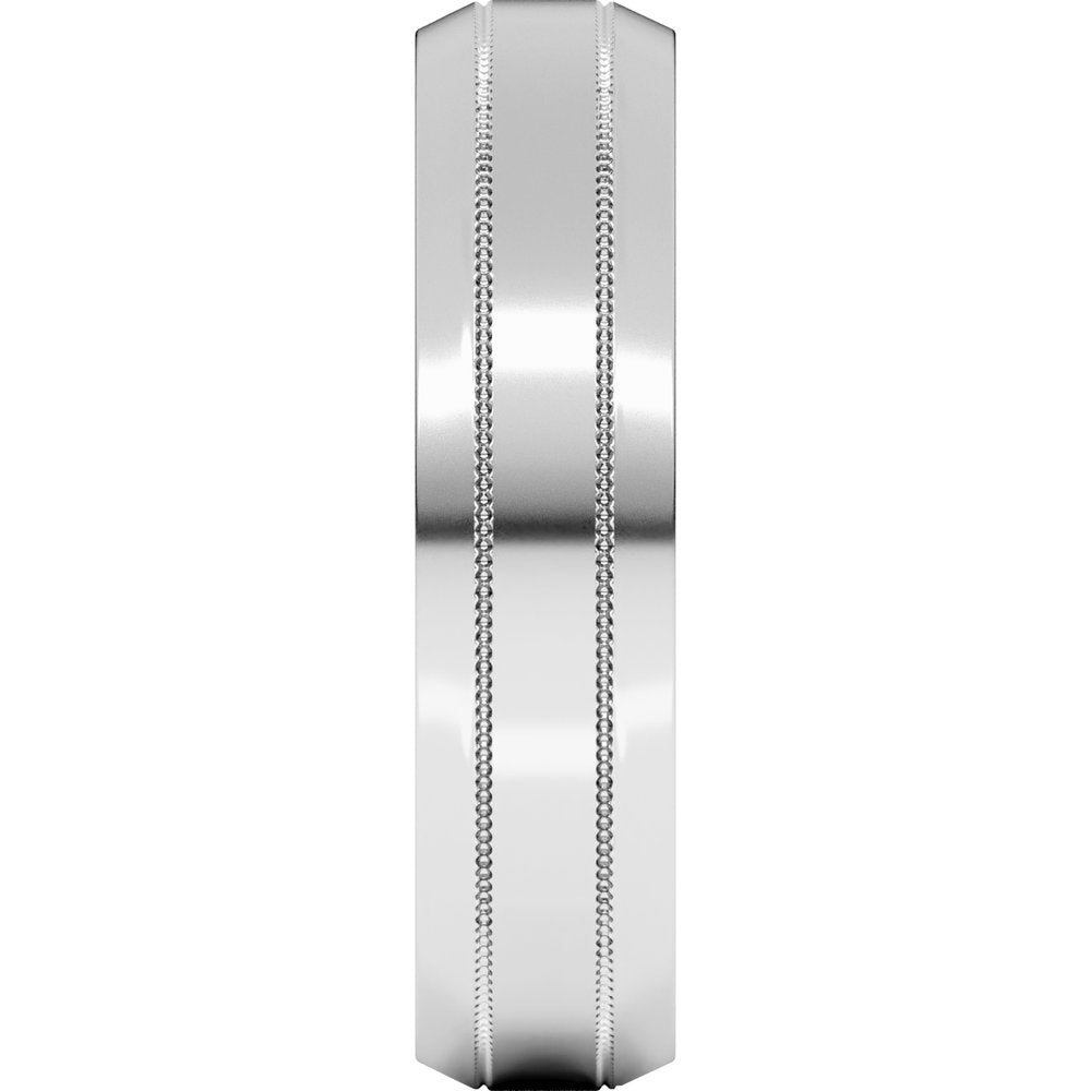 14K White Gold 5 mm Milgrain Beveled-Edge Comfort-Fit Flat Band Size 10