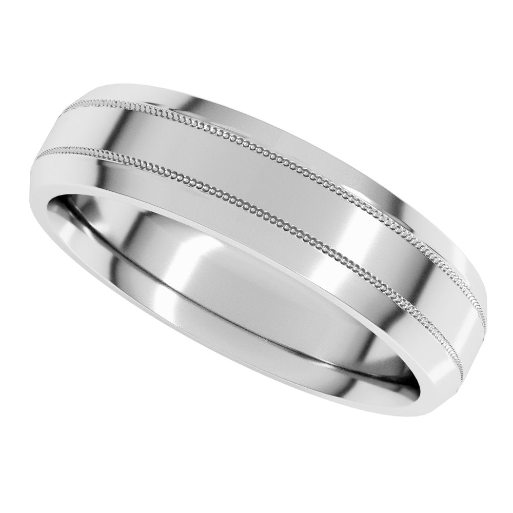 14K White Gold 5 mm Milgrain Beveled-Edge Comfort-Fit Flat Band Size 10